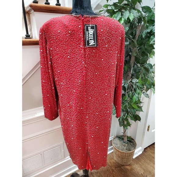 Vintage Jakelin Red 100% Rayon Long Sleeve Round Neck Knee Length Dress Size 10 - Picture 7 of 13